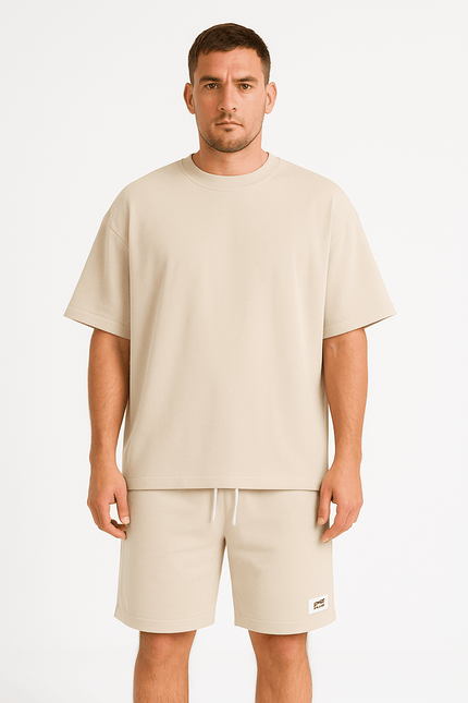 Men’s Relaxed Fit Athletic Set – Breathable Cotton Short Sleeve Top & Drawstring Shorts
