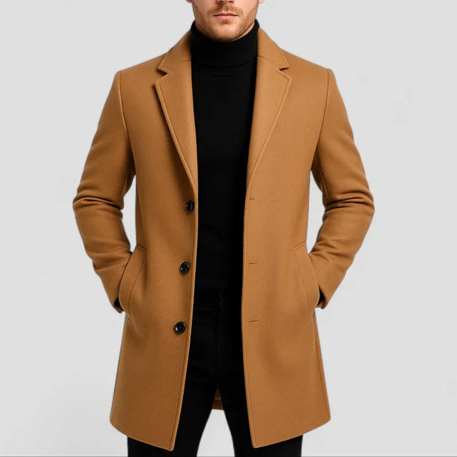 Men's Mid-Length Overcoat Wool Blend