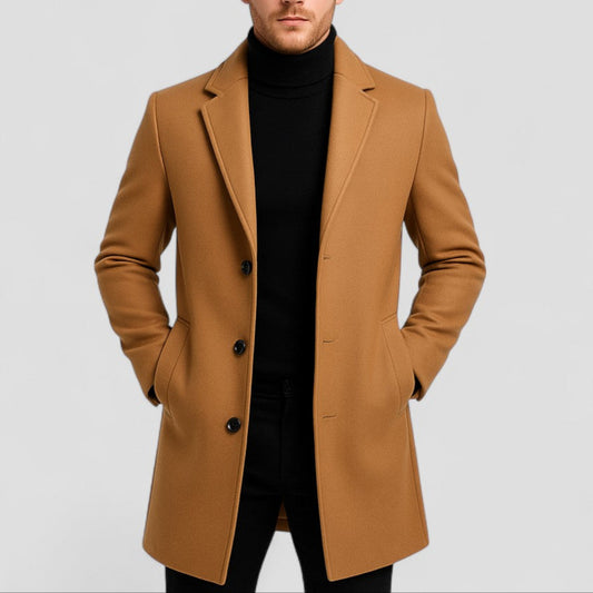 Men's Mid-Length Overcoat Wool Blend
