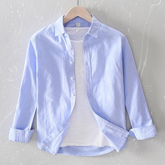 Men's Cotton Button-Up Shirt Relaxed Fit Long Sleeve