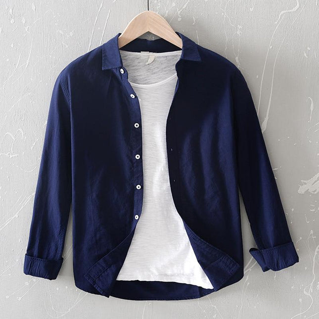 Men's Cotton Button-Up Shirt Relaxed Fit Long Sleeve