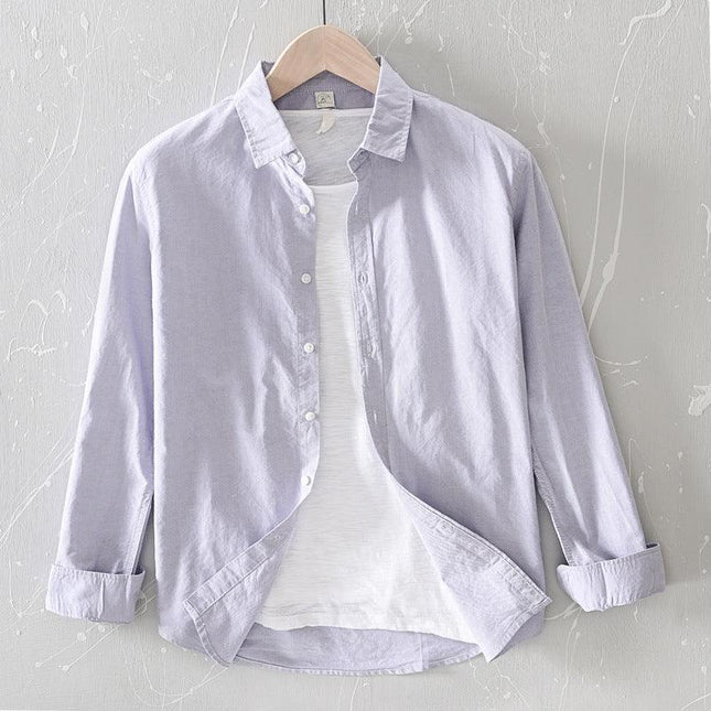 Men's Cotton Button-Up Shirt Relaxed Fit Long Sleeve