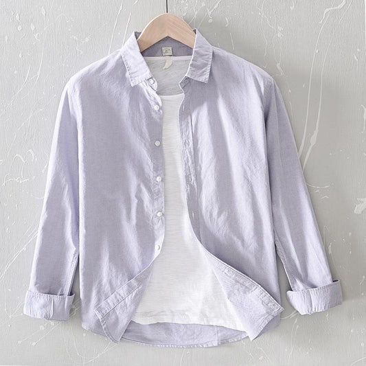 Men's Cotton Button-Up Shirt Relaxed Fit Long Sleeve