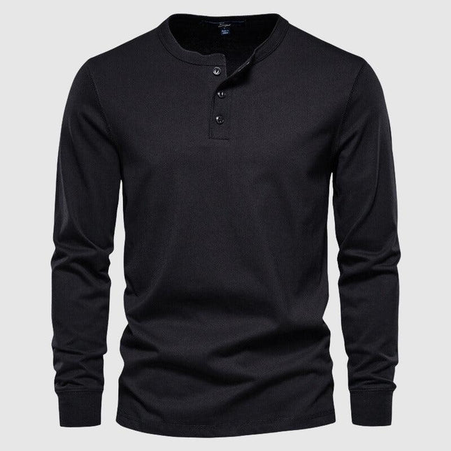 Men's Long Sleeve Henley Shirt Cotton Blend