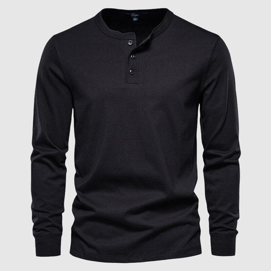 Men's Long Sleeve Henley Shirt Cotton Blend