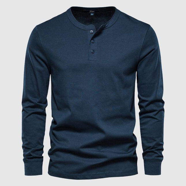 Men's Long Sleeve Henley Shirt Cotton Blend