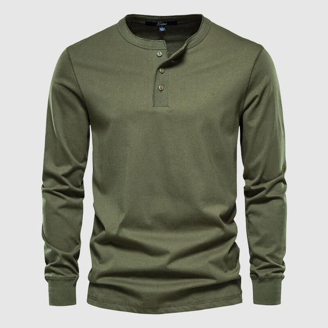 Men's Long Sleeve Henley Shirt Cotton Blend