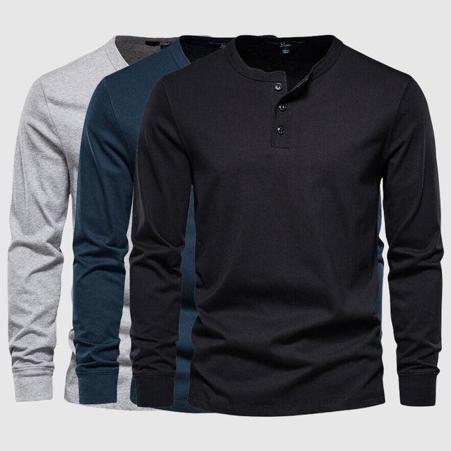 Men's Long Sleeve Henley Shirt Cotton Blend