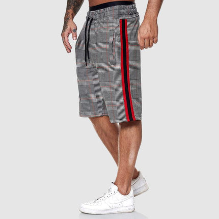 Men's Checkered Drawstring Shorts with Elastic Waistband