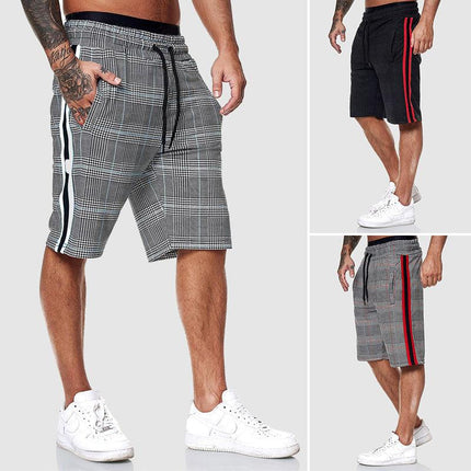 Men's Checkered Drawstring Shorts with Elastic Waistband