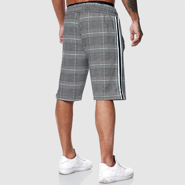 Men's Checkered Drawstring Shorts with Elastic Waistband