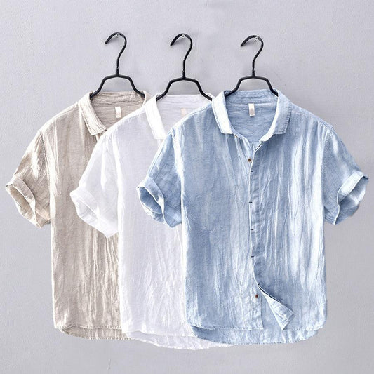 Men’s Short Sleeve Linen Shirt - Lightweight Breathable Fabric