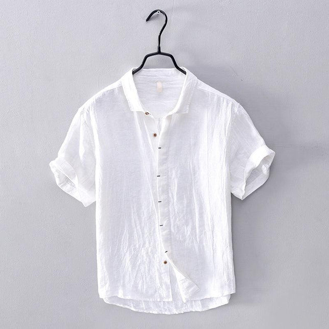 Men’s Short Sleeve Linen Shirt - Lightweight Breathable Fabric