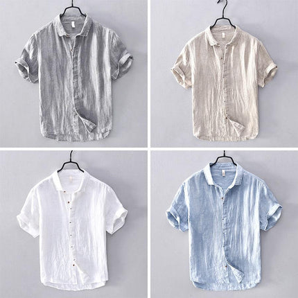 Men’s Short Sleeve Linen Shirt - Lightweight Breathable Fabric