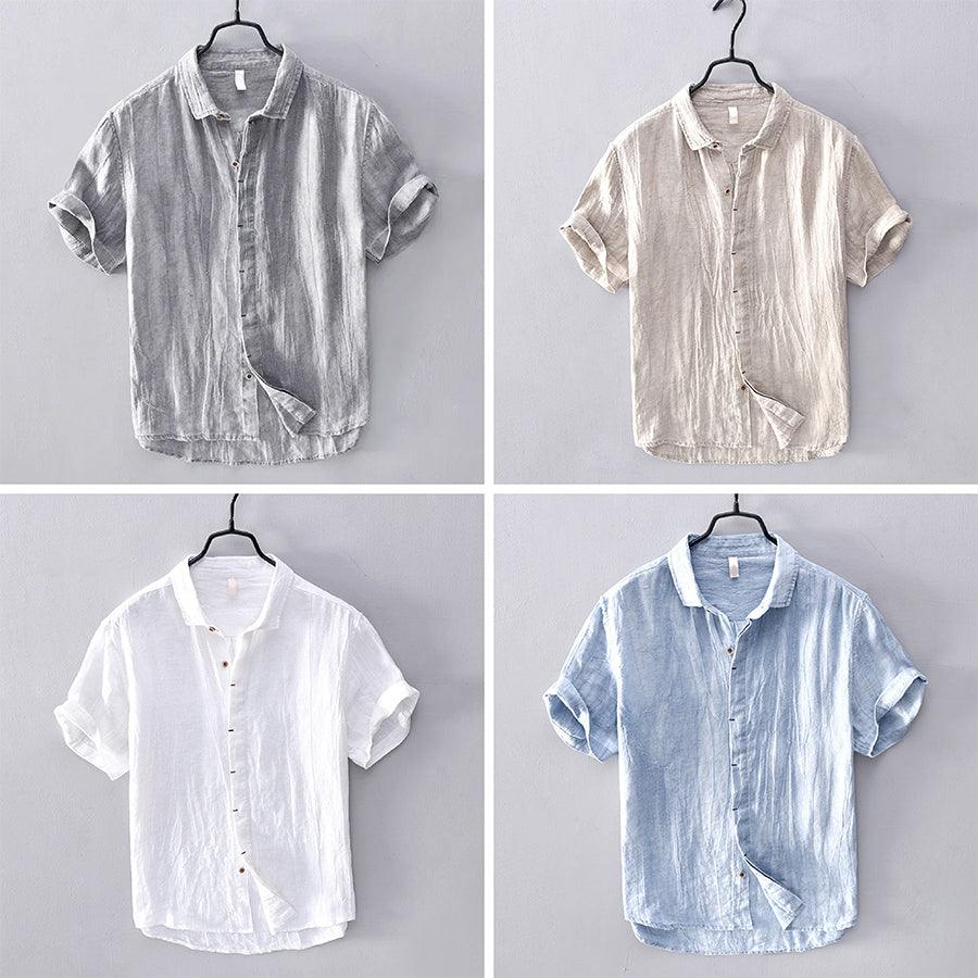 Men’s Short Sleeve Linen Shirt - Lightweight Breathable Fabric