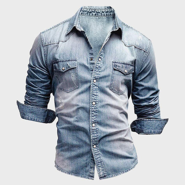 Men's Denim Shirt Long Sleeve Button Closure