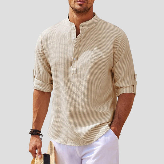 Men’s Long Sleeve Henley Shirt Mandarin Collar Relaxed Fit