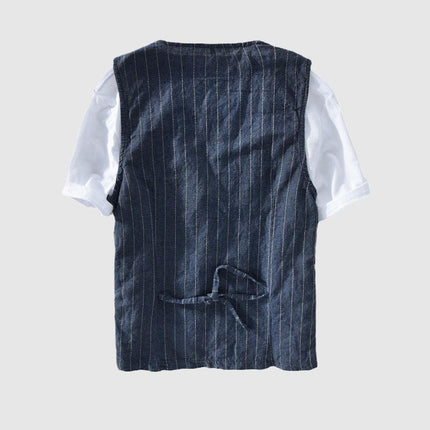 Men's Striped Linen Look Vest Jacket