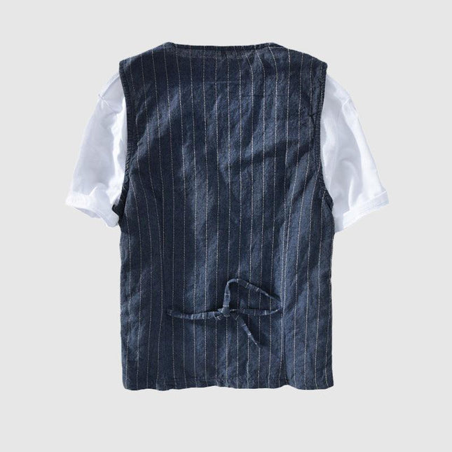 Men's Striped Linen Look Vest Jacket
