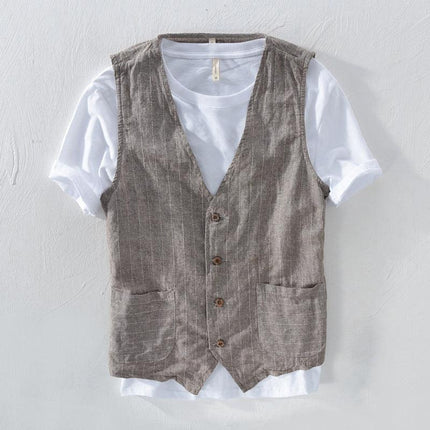 Men's Striped Linen Look Vest Jacket