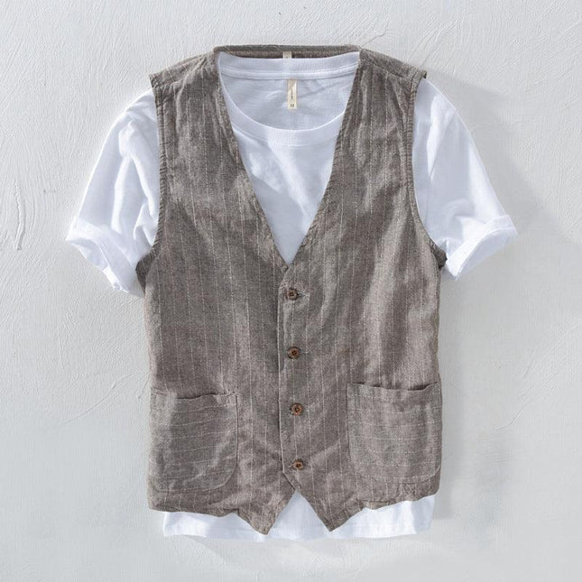 Men's Striped Linen Look Vest Jacket