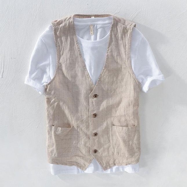 Men's Striped Linen Look Vest Jacket