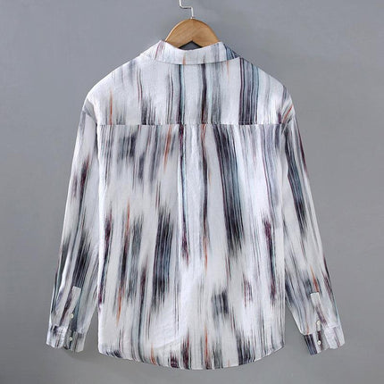 Men's Long-Sleeve Linen Shirt Abstract Print