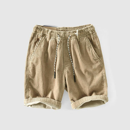 Men's Lightweight Corduroy Shorts with Elastic Waist and Rolled Hem