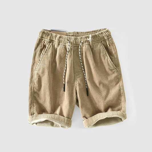 Men's Lightweight Corduroy Shorts with Elastic Waist and Rolled Hem