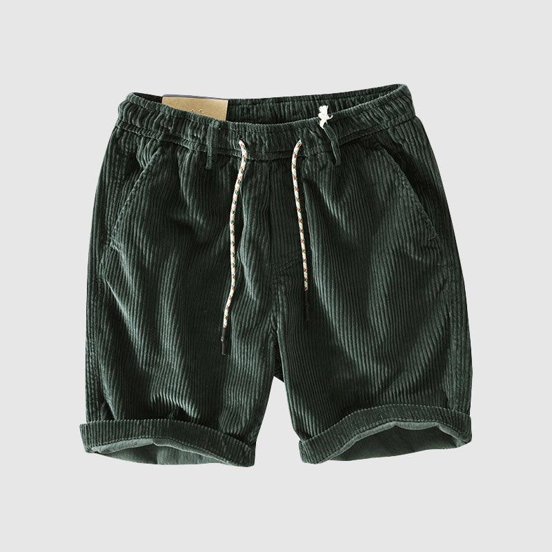 Men's Lightweight Corduroy Shorts with Elastic Waist and Rolled Hem
