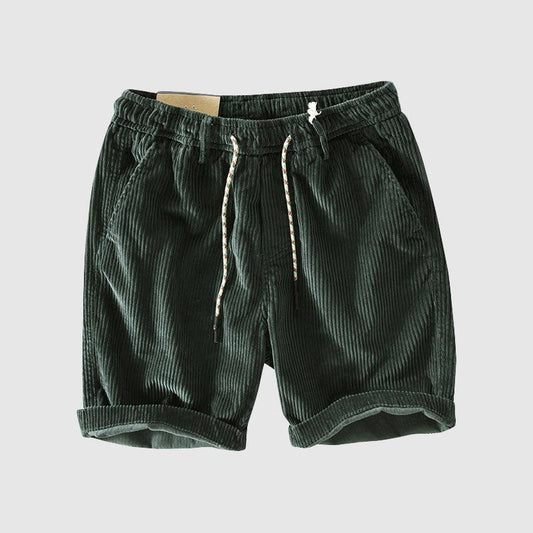 Men's Lightweight Corduroy Shorts with Elastic Waist and Rolled Hem