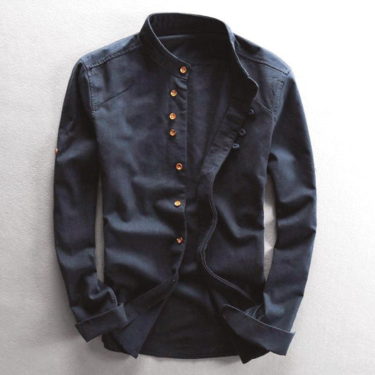 Men’s Slim Fit Button-Up Shirt Mandarin Collar Long Sleeve
