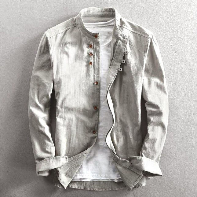 Men’s Slim Fit Button-Up Shirt Mandarin Collar Long Sleeve