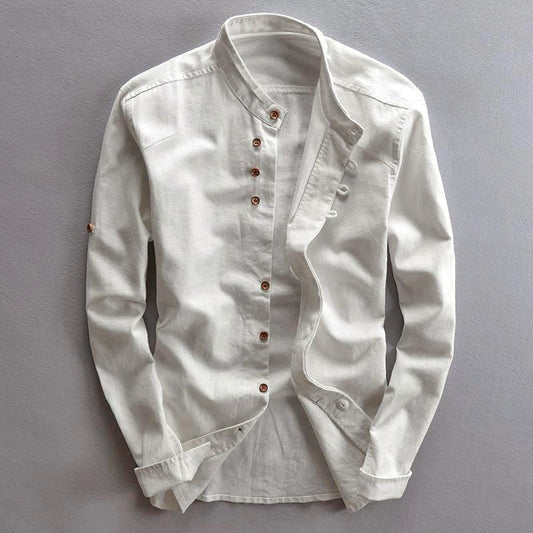Men’s Slim Fit Button-Up Shirt Mandarin Collar Long Sleeve