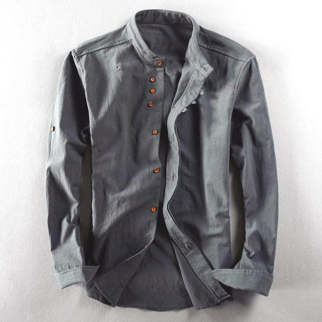 Men’s Slim Fit Button-Up Shirt Mandarin Collar Long Sleeve