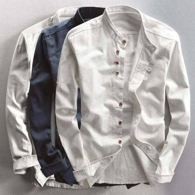Men’s Slim Fit Button-Up Shirt Mandarin Collar Long Sleeve