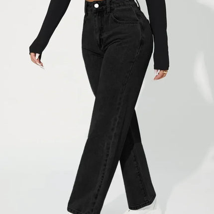Women's High-Waisted Straight-Leg Jeans Denim