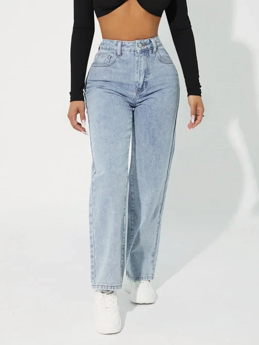 Women's High-Waisted Straight-Leg Jeans Denim