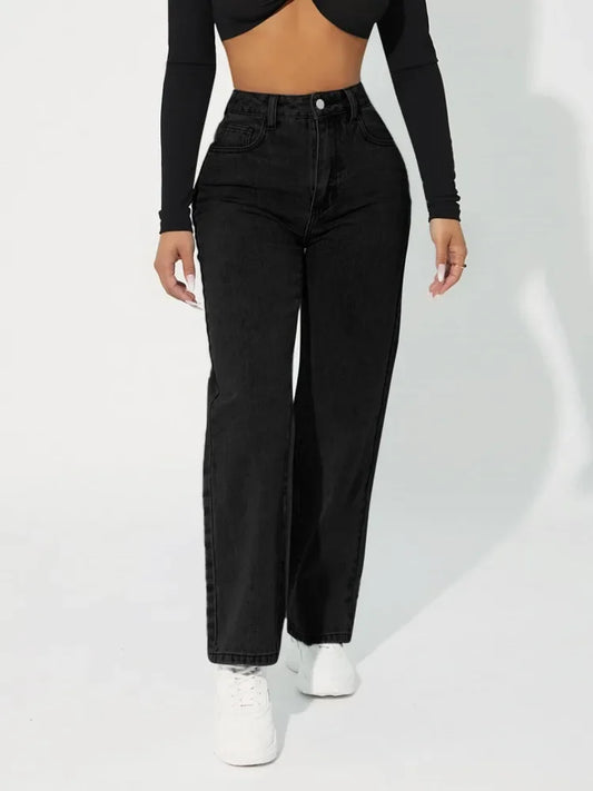 Women's High-Waisted Straight-Leg Jeans Denim