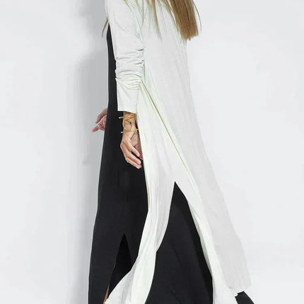 Women’s Long Dress - V-Neck - Relaxed Fit - Long Sleeve - Layered Look - Elegant Style
