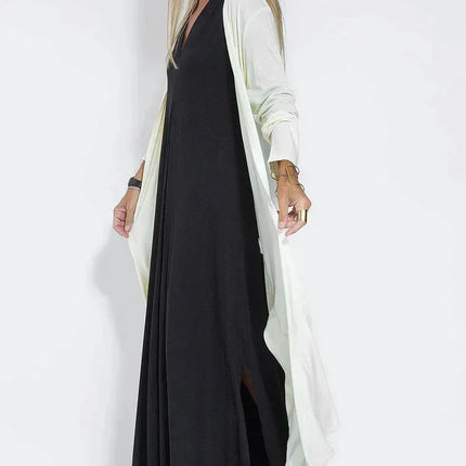 Women’s Long Dress - V-Neck - Relaxed Fit - Long Sleeve - Layered Look - Elegant Style