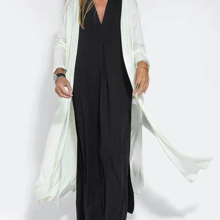 Women’s Long Dress - V-Neck - Relaxed Fit - Long Sleeve - Layered Look - Elegant Style
