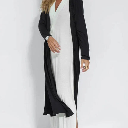 Women’s Long Dress - V-Neck - Relaxed Fit - Long Sleeve - Layered Look - Elegant Style