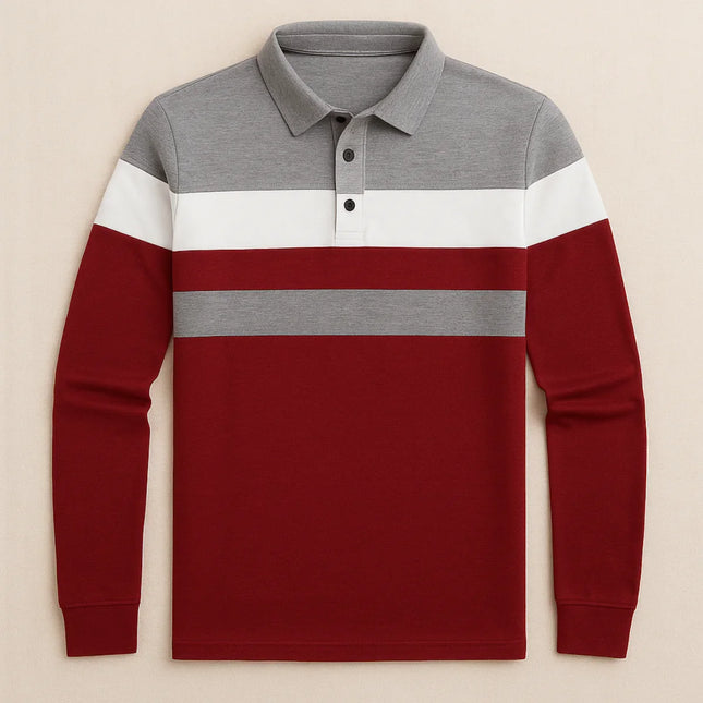 Men’s Long Sleeve Polo Shirt Striped Design