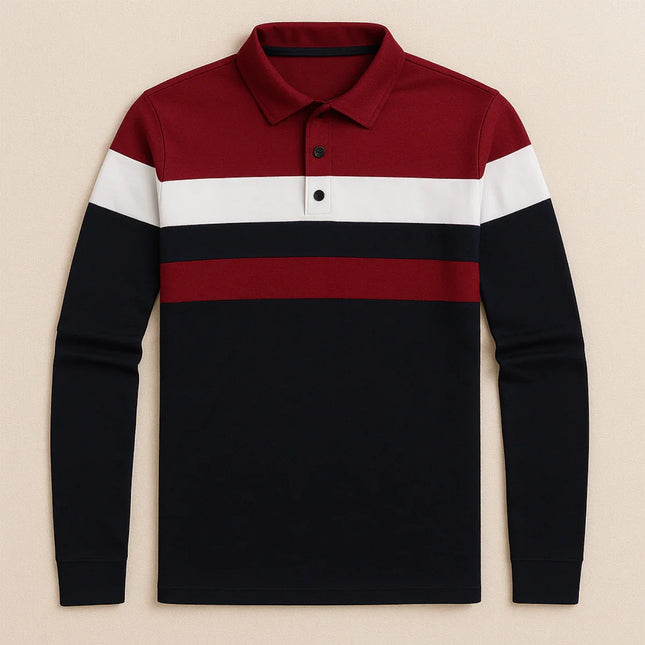Men’s Long Sleeve Polo Shirt Striped Design