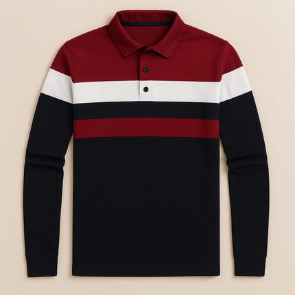 Men’s Long Sleeve Polo Shirt Striped Design