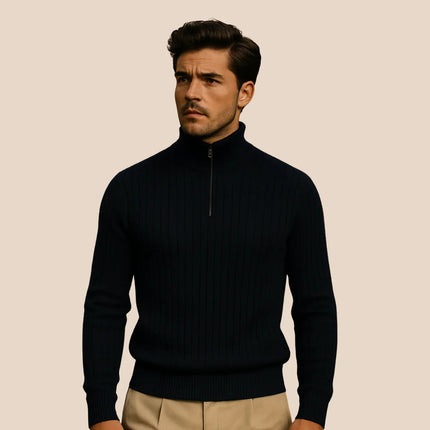 Men's Half Zip Ribbed Jumper