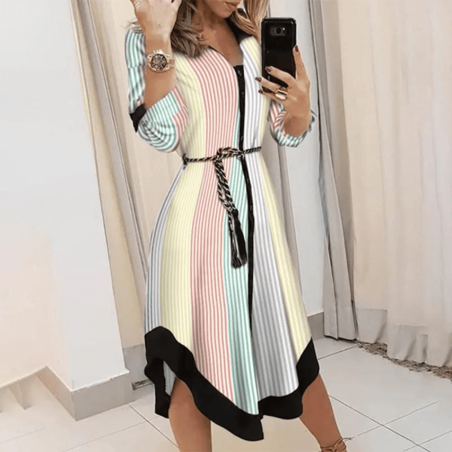 Women's Midi Dress Wrap Style with Belted Detail