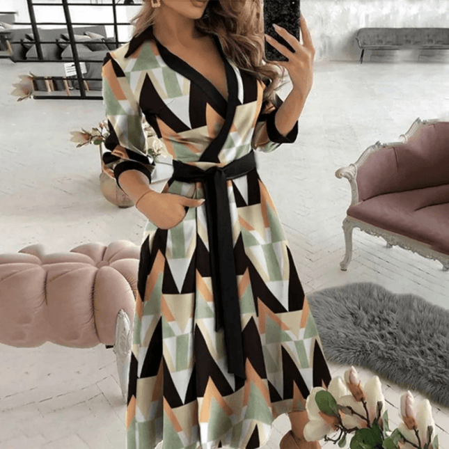 Women's Midi Dress Wrap Style with Belted Detail