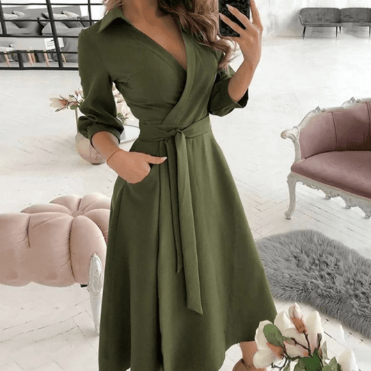 Women's Midi Dress Wrap Style with Belted Detail